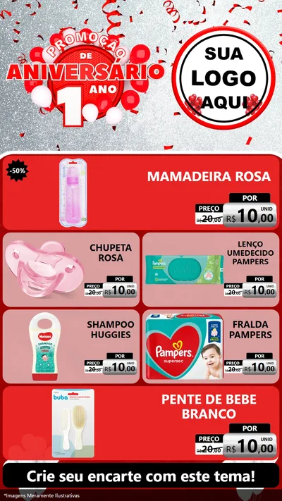Modelo de TV para TV Vertical com o tema Promoção de Aniversário - 1 Ano para Bebês