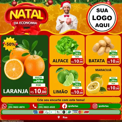 Modelo de Rede Social para Feed Facebook com o tema Natal da Economia para Hortifrúti