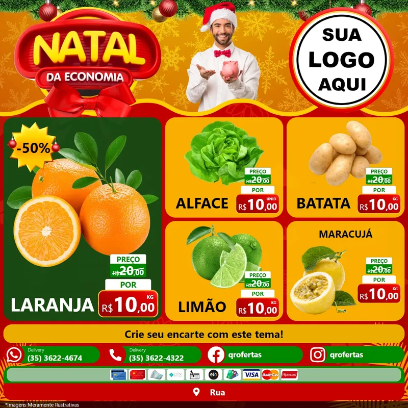 Modelo de Rede Social para Feed Facebook com o tema Natal da Economia para Hortifrúti