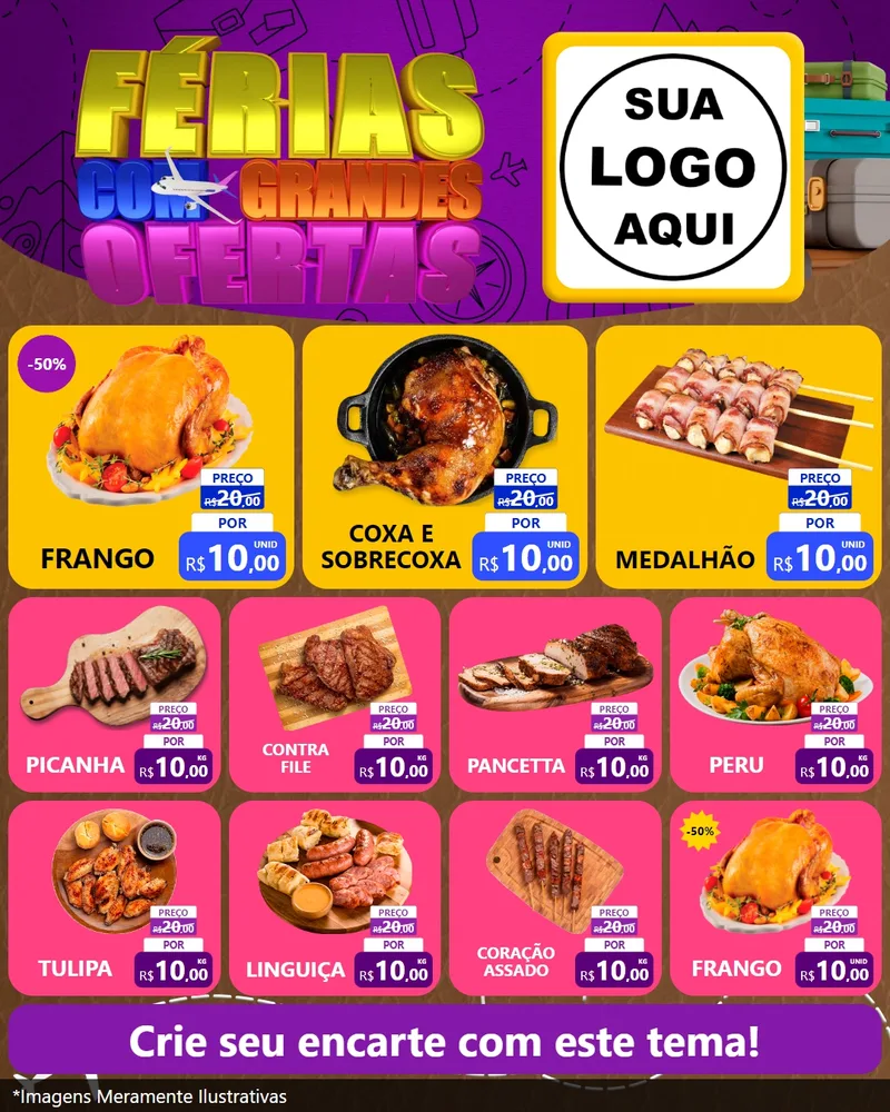 Modelo de Rede Social para Feed Instagram com o tema Férias com Grandes Ofertas para Assados