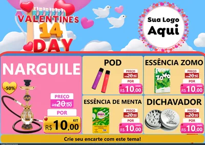 Modelo de Encarte para Encarte A4 Horizontal com o tema Valentine's Day para Tabacaria