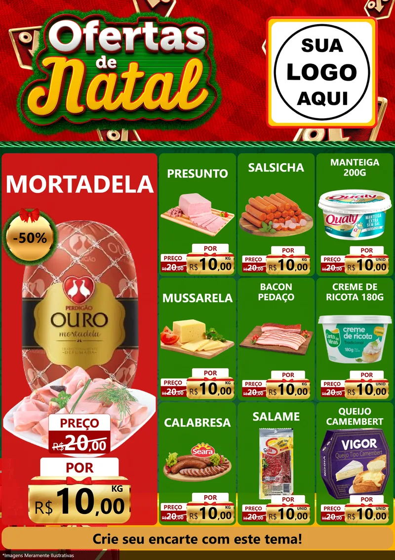 Modelo de Encarte para Encarte A4 Vertical com o tema Ofertas de Natal para Frios e Laticínios