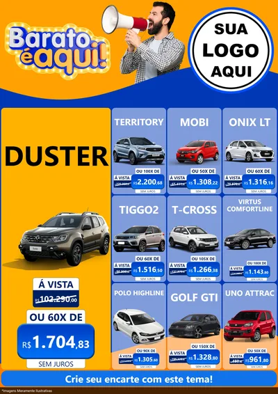 Modelo de Encarte para Encarte A4 Vertical com o tema Barato é aqui para Concessionaria de Carros
