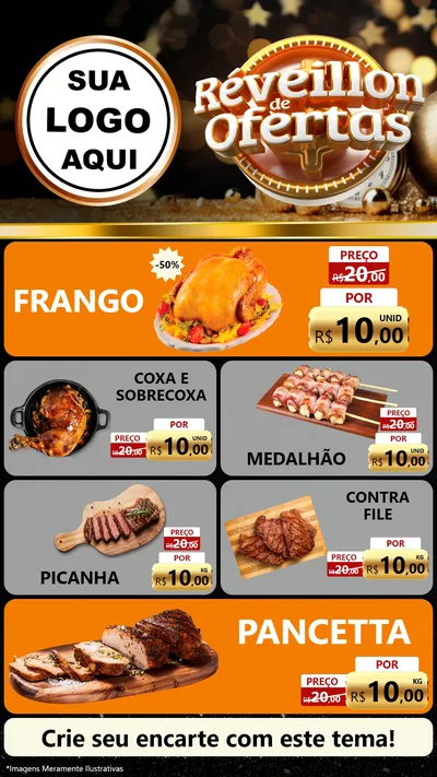 Modelo de TV para TV Vertical com o tema Réveillon de Ofertas para Assados