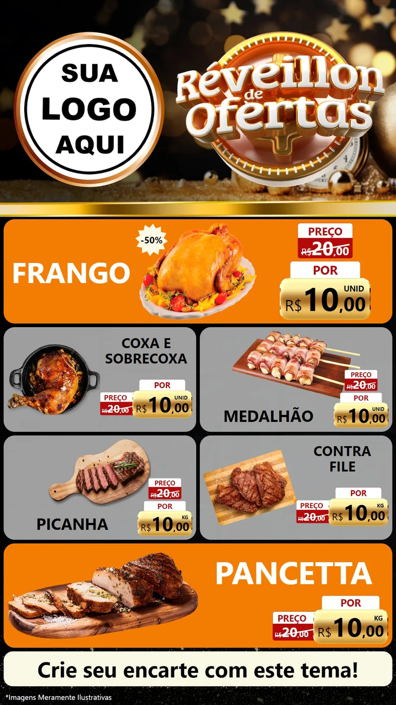 Modelo de TV para TV Vertical com o tema Réveillon de Ofertas para Assados