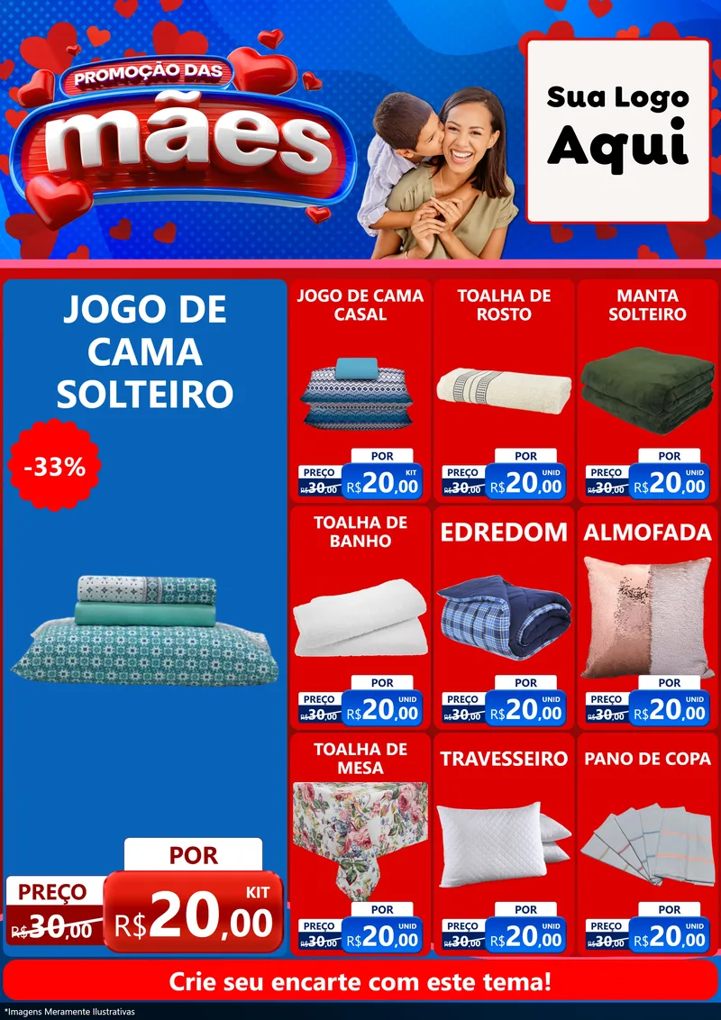 Modelo de Encarte para Encarte A4 Vertical com o tema Promoção das Mães para Cama, Mesa e Banho