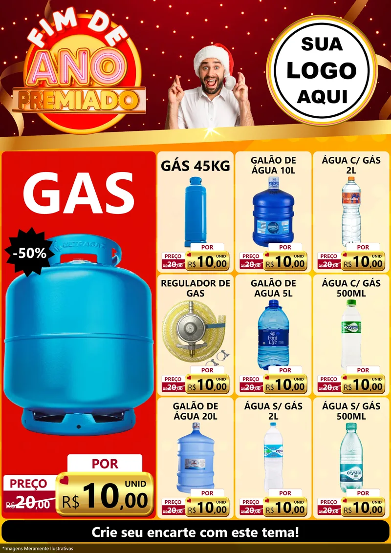 Modelo de Encarte para Encarte A4 Vertical com o tema Fim de Ano Premiado para Água e gás