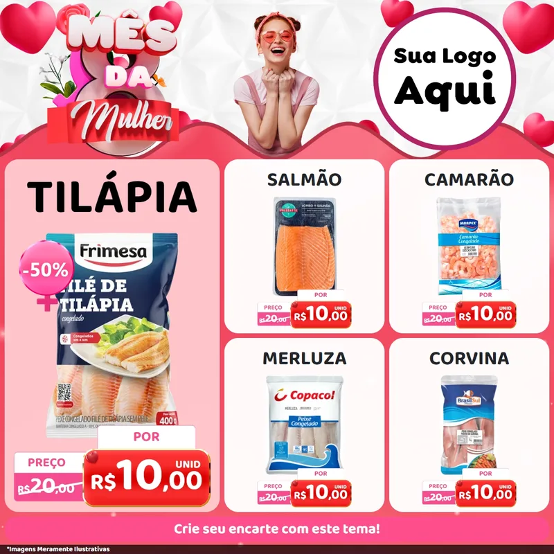 Modelo de Rede Social para Feed Facebook com o tema Mês da Mulher para Peixaria
