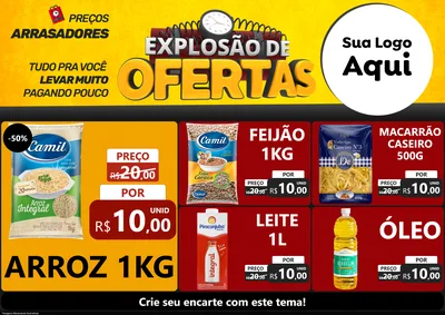 Modelo de Encarte para Encarte A4 Horizontal com o tema Explosão de Ofertas para Supermercado