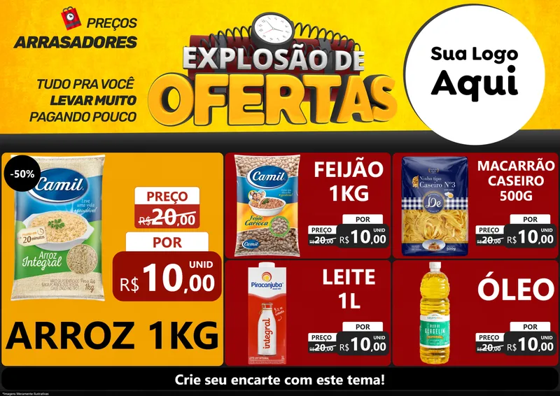 Modelo de Encarte para Encarte A4 Horizontal com o tema Explosão de Ofertas para Supermercado