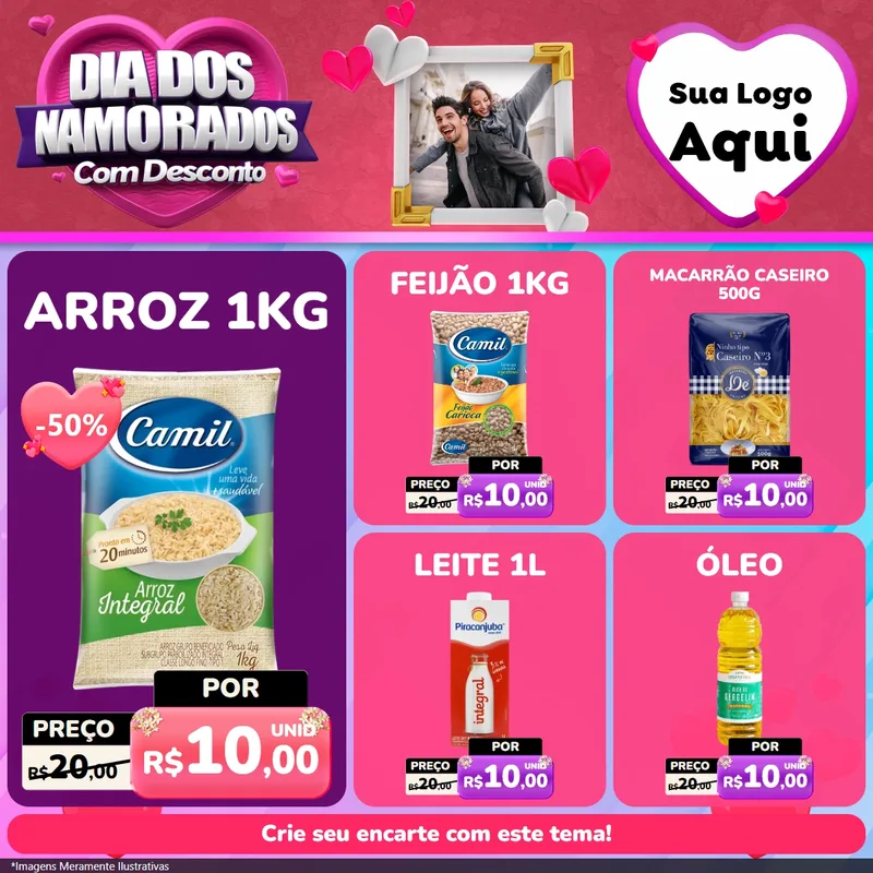 Modelo de Rede Social para Feed Facebook com o tema Dia Dos Namorados Com Desconto para Supermercado