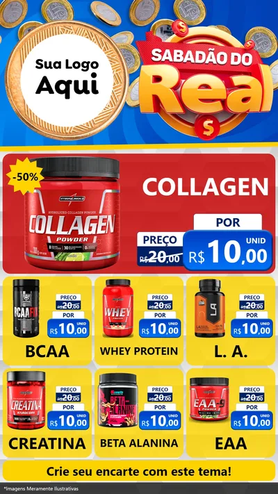 Modelo de Rede Social para Stories com o tema Sabadão do Real para Suplementos alimentares