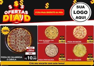 Modelo de Encarte para Encarte A4 Horizontal com o tema Ofertas Dia D para Pizzaria