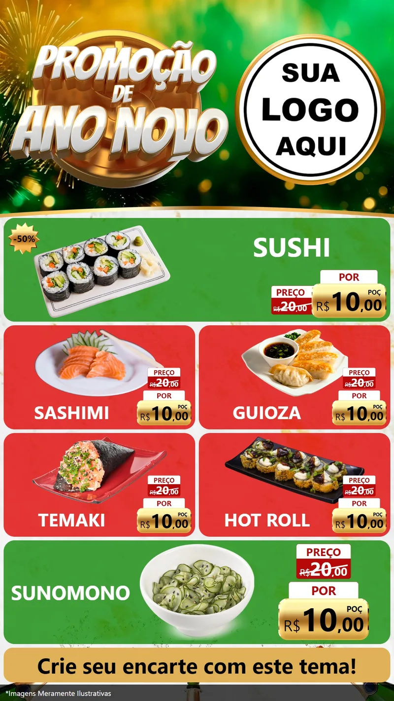 Modelo de TV para TV Vertical com o tema Promoção de Ano Novo para Comida japonesa