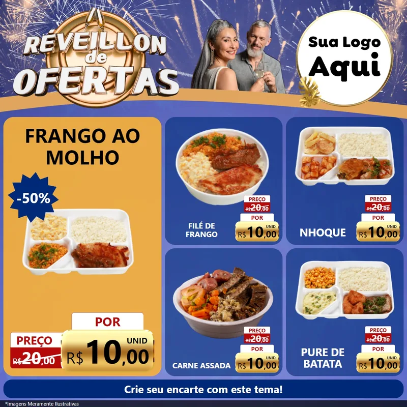 Modelo de Rede Social para Feed Facebook com o tema Réveillon de Ofertas para Restaurante
