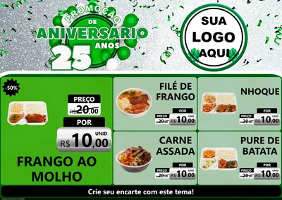 Modelo de Encarte para Encarte A4 Horizontal com o tema Promoção de Aniversário - 25 Anos para Restaurante