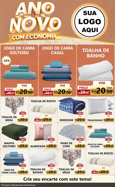 Modelo de Encarte para Encarte Grande com o tema Ano Novo Com Economia para Cama, Mesa e Banho