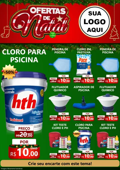 Modelo de Encarte para Encarte A4 Vertical com o tema Ofertas de Natal para Produtos para Piscina
