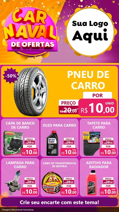 Modelo de Rede Social para Stories com o tema Carnaval de Ofertas para Auto peças