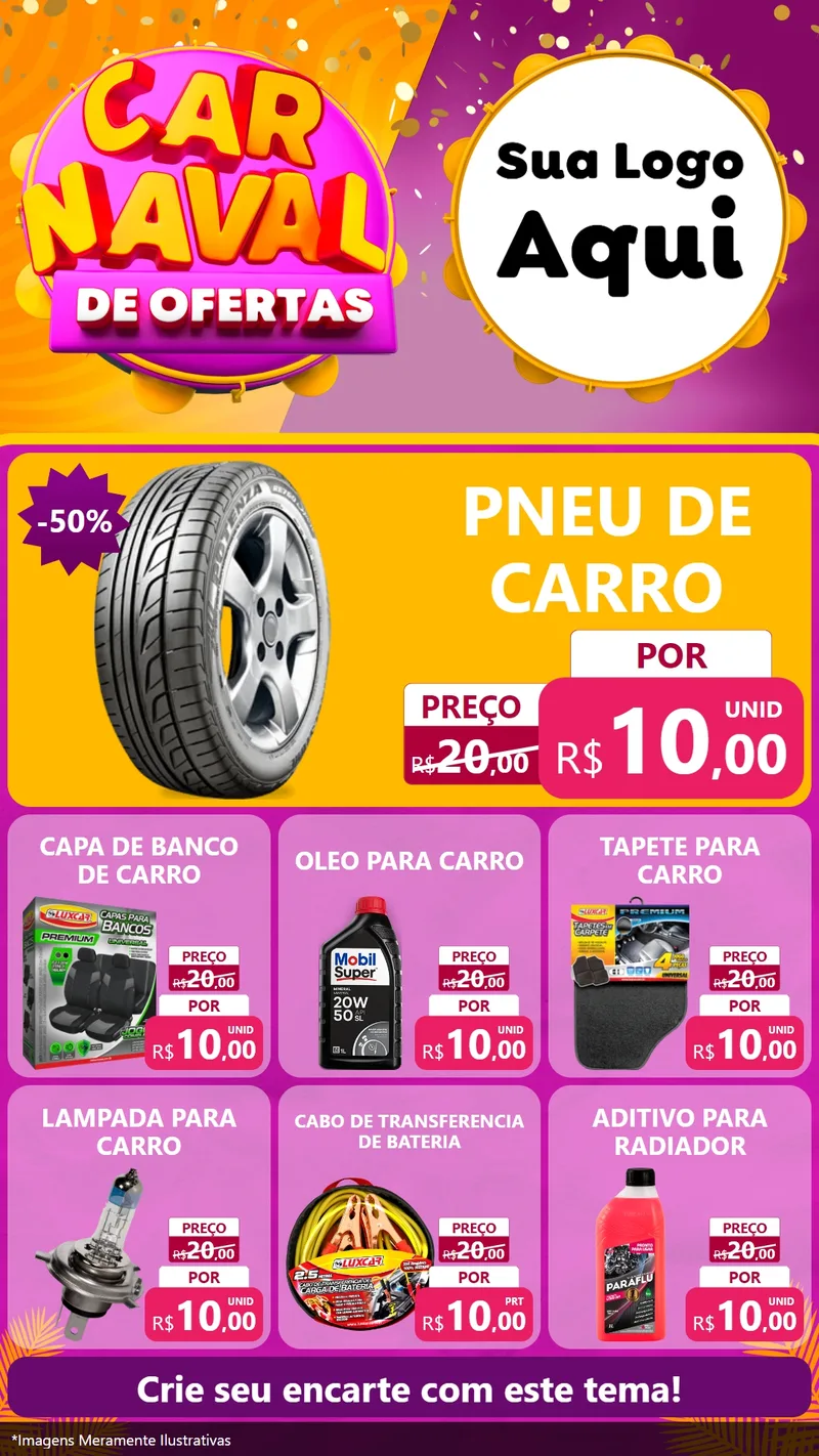 Modelo de Rede Social para Stories com o tema Carnaval de Ofertas para Auto peças