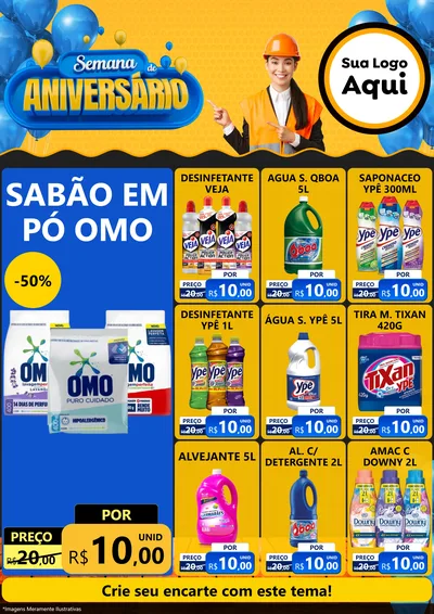 Modelo de Encarte para Encarte A4 Vertical com o tema Semana de Aniversário para Produtos de Limpeza