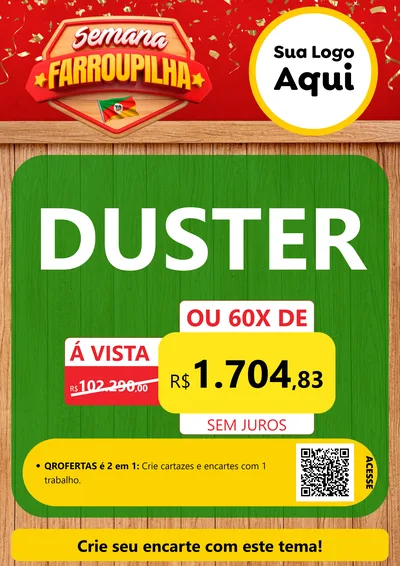 Modelo de Cartaz para Cartaz A4 Vertical com o tema Semana Farroupilha para Concessionaria de Carros