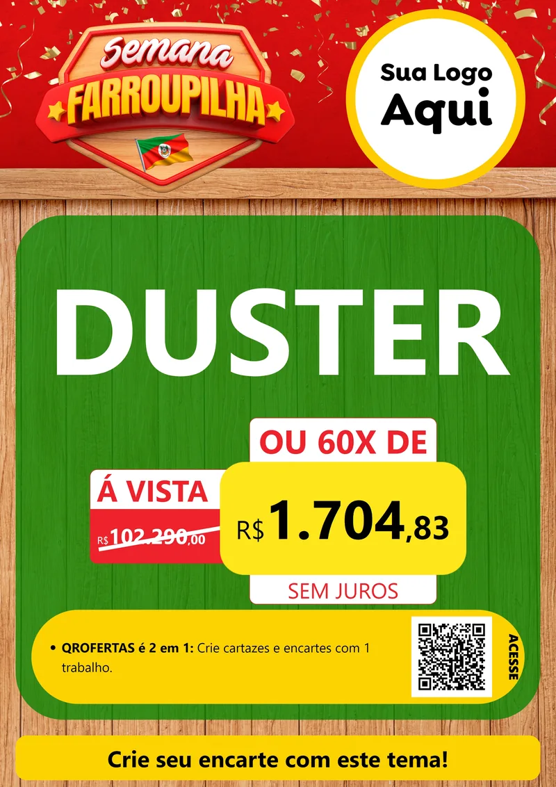Modelo de Cartaz para Cartaz A4 Vertical com o tema Semana Farroupilha para Concessionaria de Carros