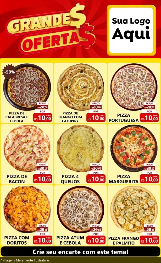 Modelo de Encarte para Encarte Grande com o tema Grandes Ofertas para Pizzaria