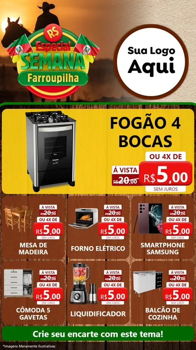 Modelo de Rede Social para Stories com o tema Especial Semana Farroupilha para Móveis e Eletro