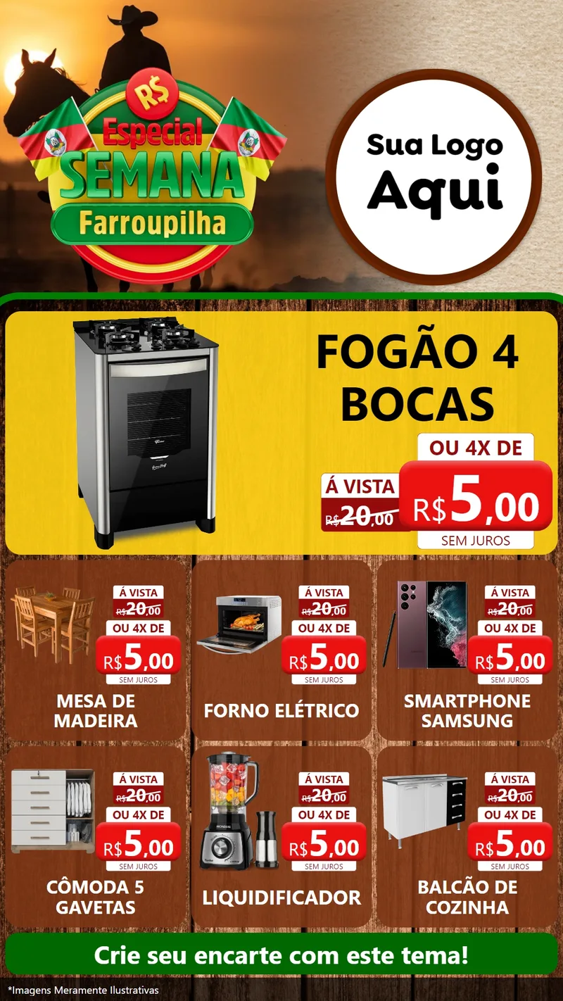 Modelo de Rede Social para Stories com o tema Especial Semana Farroupilha para Móveis e Eletro