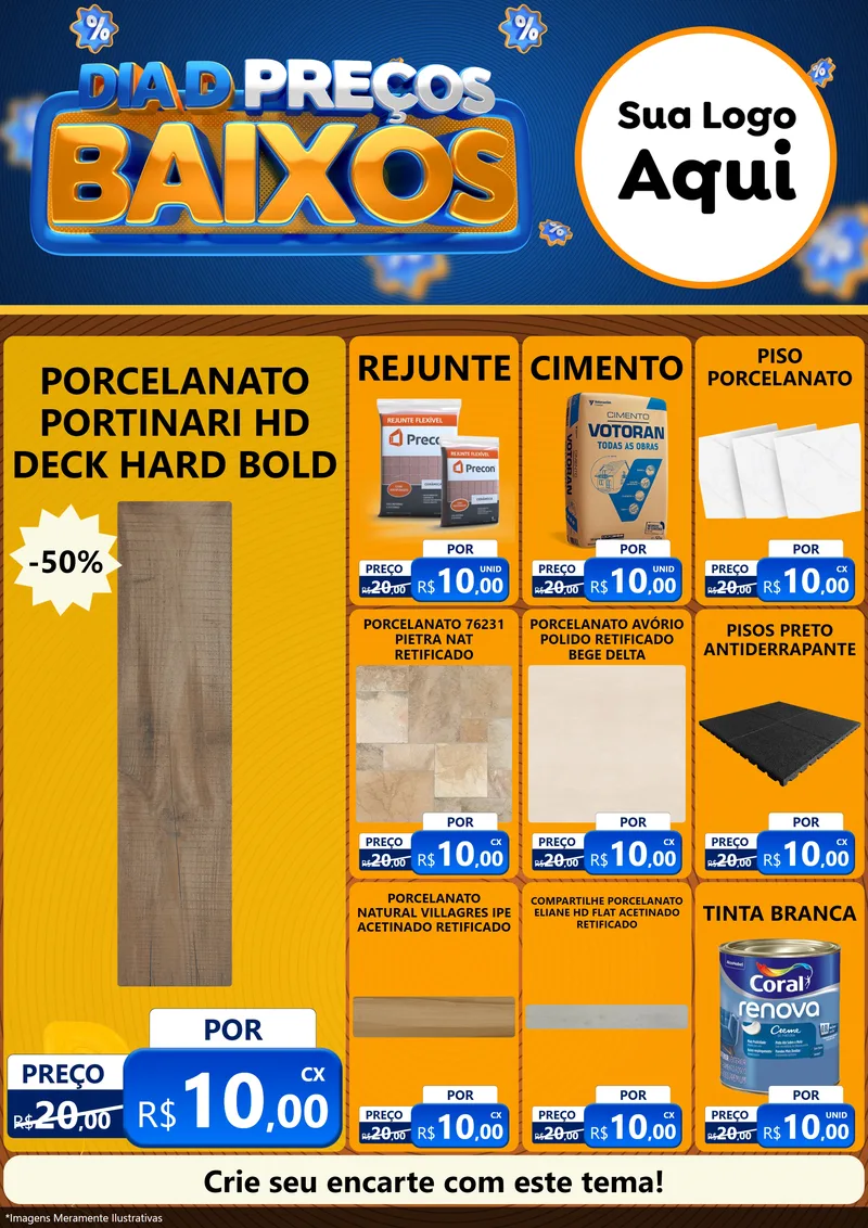 Modelo de Encarte para Encarte A4 Vertical com o tema Dia D Preço Baixo para Pisos e revestimentos