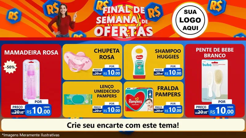 Modelo de TV para TV Horizontal com o tema Final de Semana de Ofertas para Bebês