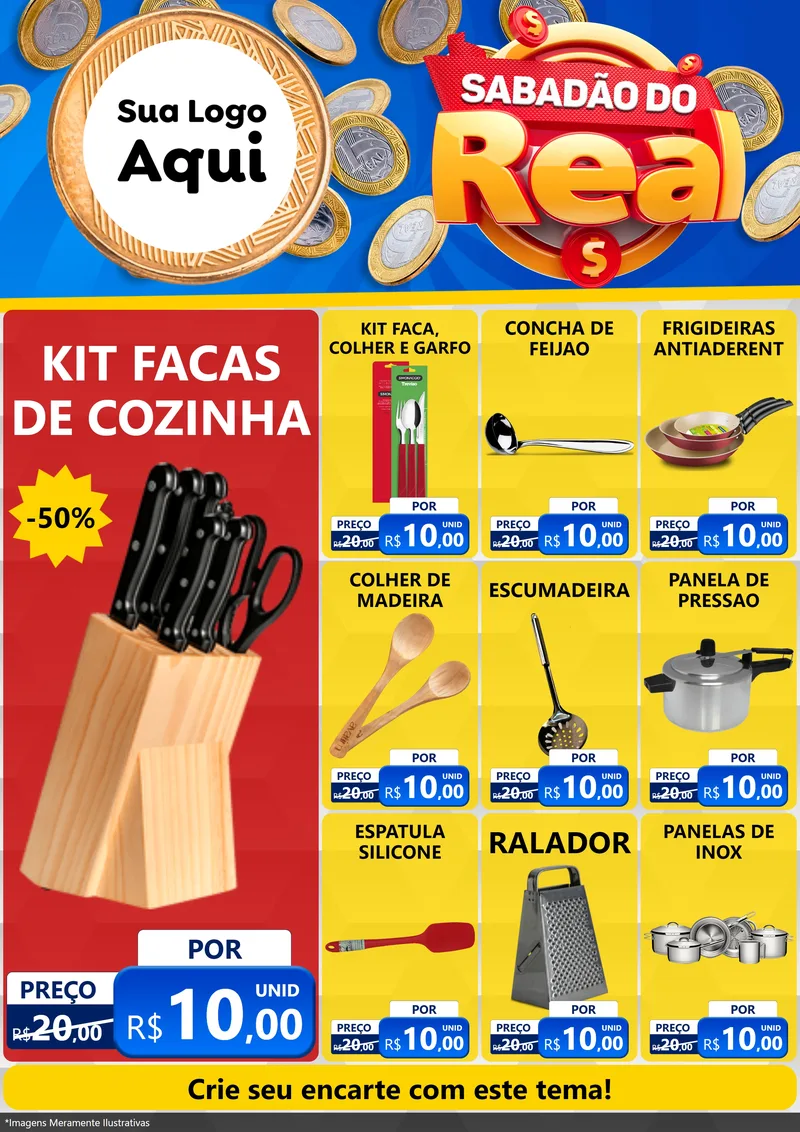 Modelo de Encarte para Encarte A4 Vertical com o tema Sabadão do Real para Utilidades Domésticas