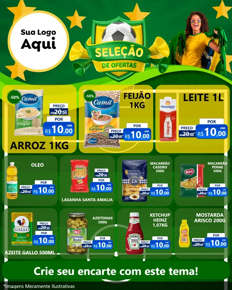 Modelo de Rede Social para Feed Instagram com o tema Seleção de Ofertas - Copa para Supermercado