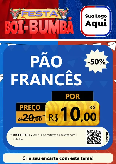 Modelo de Cartaz para Cartaz A4 Vertical com o tema Festa Boi Bumbá para Padaria