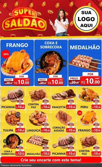 Modelo de Encarte para Encarte Grande com o tema Super Saldão para Assados