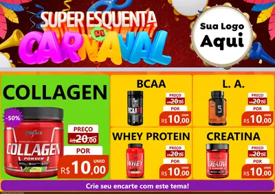 Modelo de Encarte para Encarte A4 Horizontal com o tema Super Esquenta de Carnaval para Suplementos alimentares