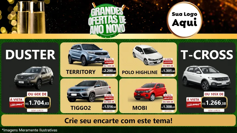 Modelo de TV para TV Horizontal com o tema Grandes Ofertas de Ano Novo para Concessionaria de Carros
