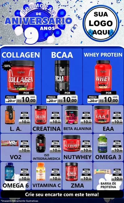 Modelo de Encarte para Encarte Grande com o tema Promoção de Aniversário - 9 Anos para Suplementos alimentares