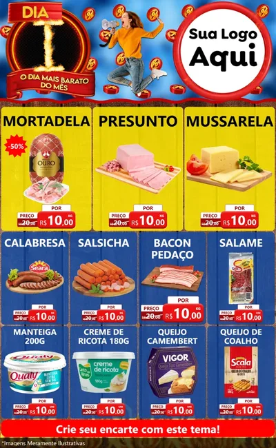Modelo de Encarte para Encarte Grande com o tema Dia I - O Dia Mais Barato Do Mês para Frios e Laticínios