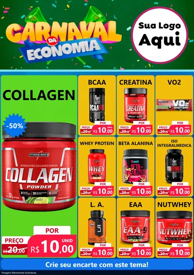 Modelo de Encarte para Encarte A4 Vertical com o tema Carnaval da Economia para Suplementos alimentares