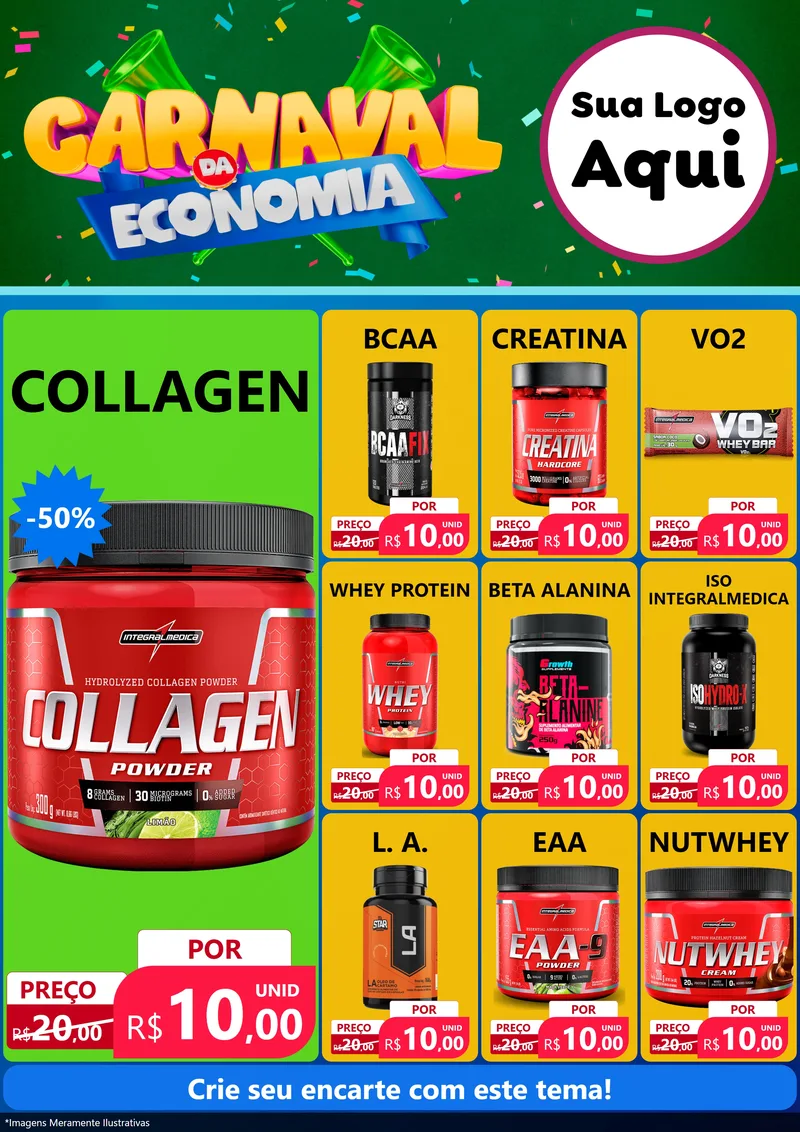 Modelo de Encarte para Encarte A4 Vertical com o tema Carnaval da Economia para Suplementos alimentares
