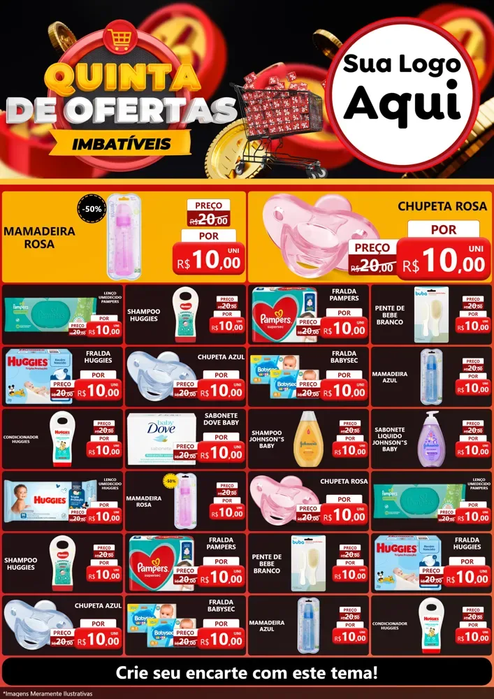 Modelo de Encarte para Encarte A4 Vertical com o tema Quinta de Ofertas Imbatíveis para Bebês