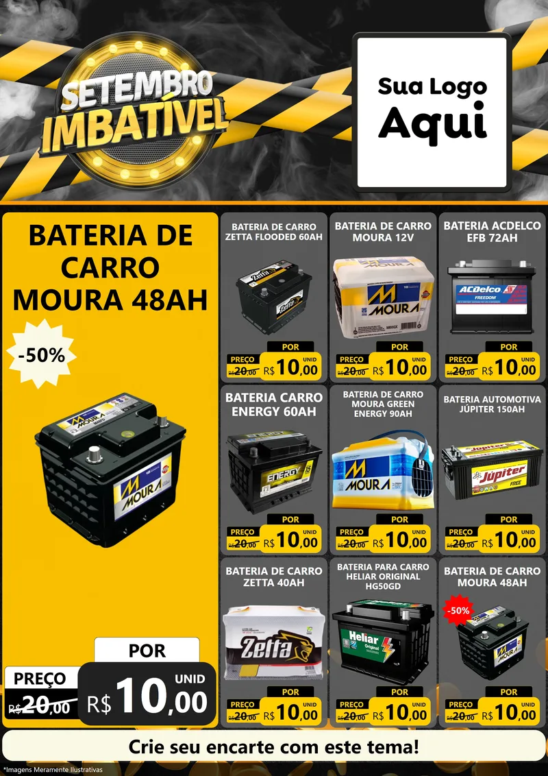 Modelo de Encarte para Encarte A4 Vertical com o tema Setembro Imbatível para Baterias Elétricas