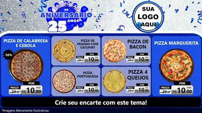 Modelo de TV para TV Horizontal com o tema Promoção de Aniversário - 25 Anos para Pizzaria