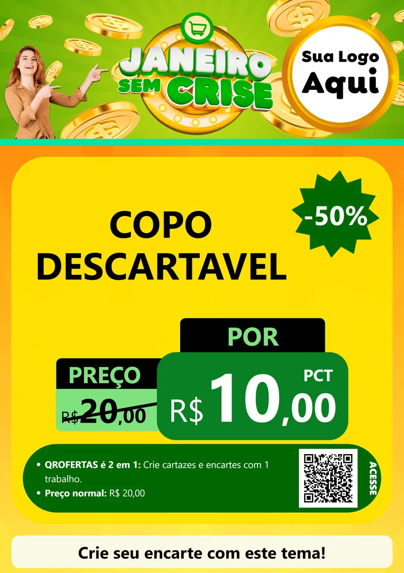 Modelo de Cartaz para Cartaz A4 Vertical com o tema Janeiro Sem Crise para Embalagens