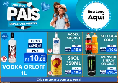 Modelo de Encarte para Encarte A4 Horizontal com o tema Dia Dos Pais Repleto de Ofertas para Distribuidora de bebidas