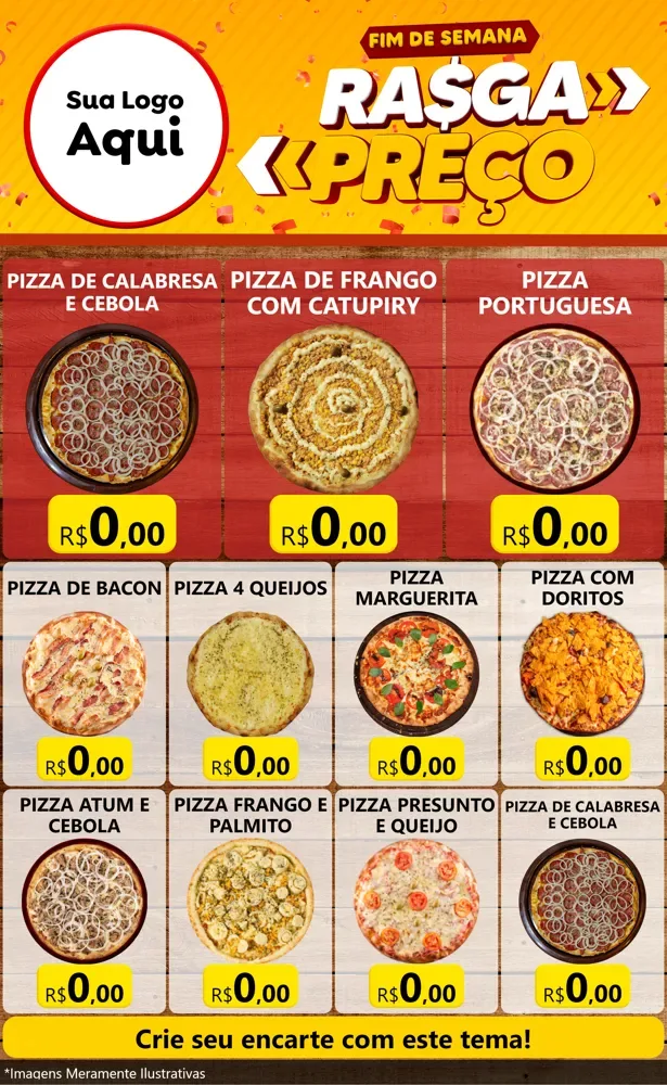 Modelo de Encarte para Encarte Grande com o tema Fim de Semana Rasga Preços para Pizzaria