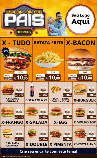 Modelo de Encarte para Encarte Grande com o tema Especial Dia dos Pais para Hamburgueria