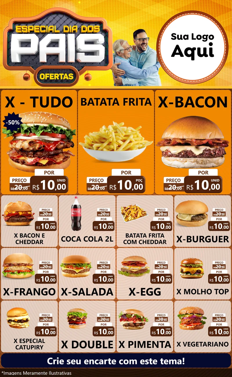 Modelo de Encarte para Encarte Grande com o tema Especial Dia dos Pais para Hamburgueria